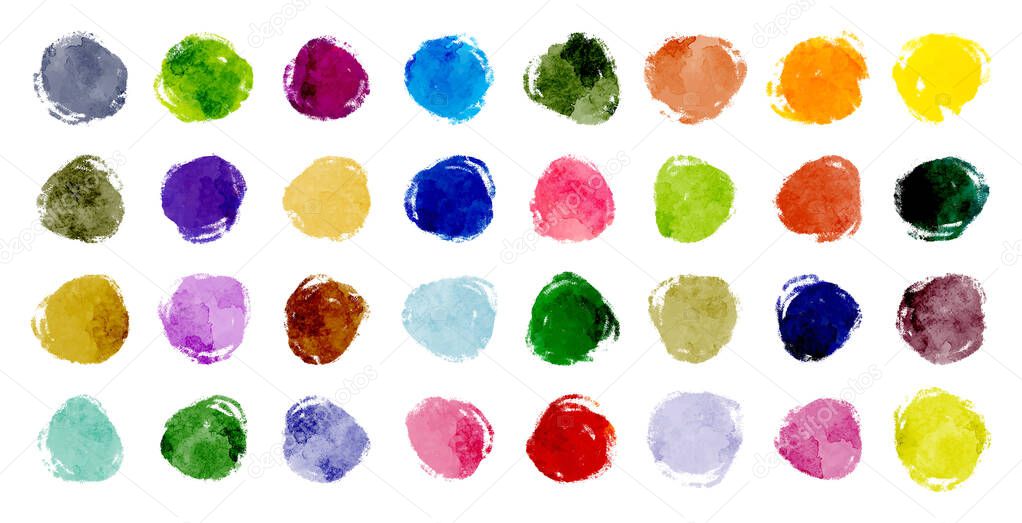 32 watercolor vector circles; background for icon and logo