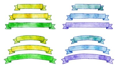 vektör el çizilmiş suluboya kurdele seti