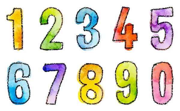 Watercolor Vector Colorful Numbers — Stock Vector