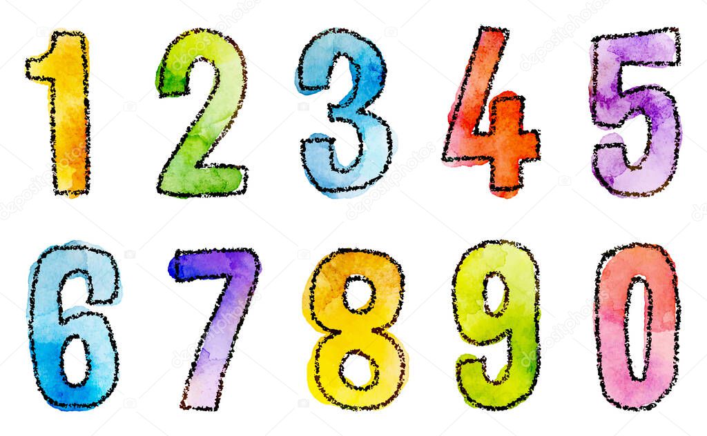 watercolor vector colorful numbers
