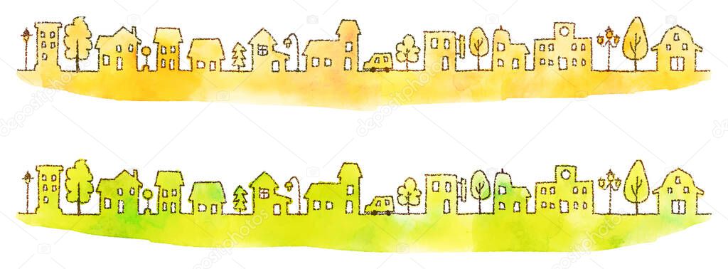 watercolor hand drawn houses