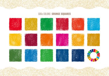 Hand drawn grunge squares, 17 SDGs colors clipart