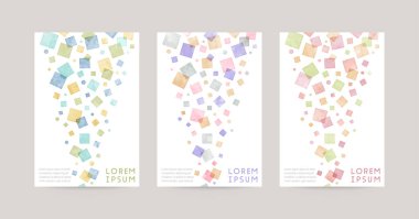 Renkli kareleri olan vektör kartı tasarım şablonu, beyaz arkaplanda suluboya dekorasyonu