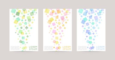 Renkli kareleri olan vektör kartı tasarım şablonu, beyaz arkaplanda suluboya dekorasyonu
