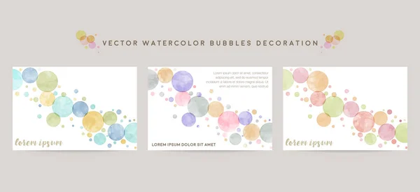 Plantilla Diseño Tarjeta Vectorial Con Burbujas Colores Decoración Acuarela Sobre — Vector de stock