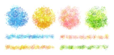 suluboya vektör renkli fırça sıçrama seti; yeşil, pembe, turuncu, mavi