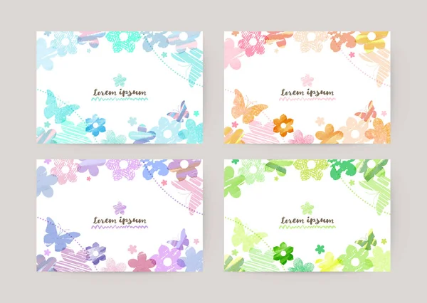 Vector Card Design Template Colorful Flowers Butterflies Watercolor Decoration White — Stock Vector