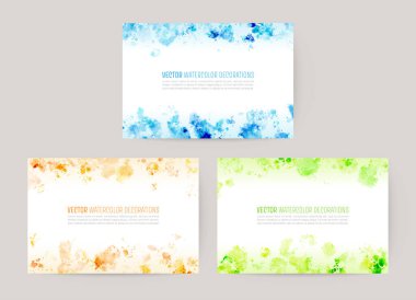 Renkli suluboya sıçrama vektör arkaplanı seti: Selamlama, davet, düğün kartı