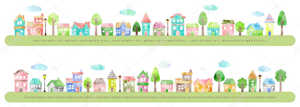 watercolor vector hand drawn houses illustration