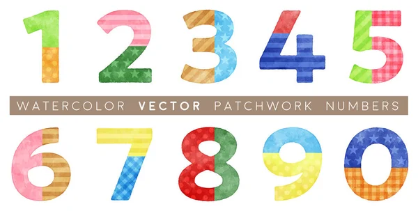 Acuarela Vector Patchwork Números Coloridos — Vector de stock