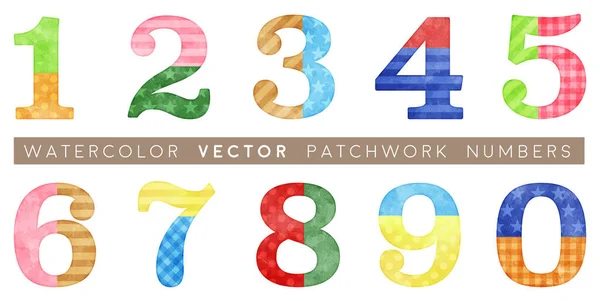 Acuarela Vector Patchwork Números Coloridos — Vector de stock