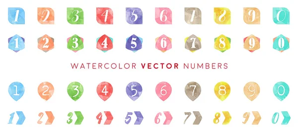Acuarela Vector Colorido Números Conjunto — Vector de stock
