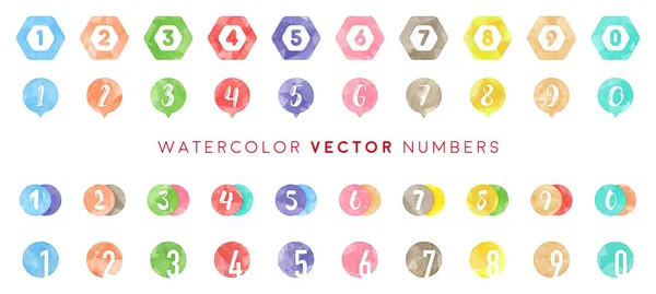 Acuarela Vector Colorido Números Conjunto — Vector de stock