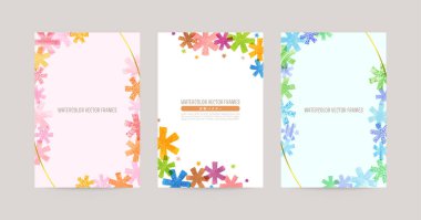 Renkli yıldızlı vektör kartı tasarım şablonu, suluboya dekorasyonu