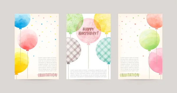 Aquarel Ballonnen Illustratie Vector Kaart Set — Stockvector