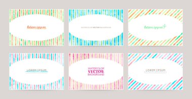 Çizgili çizgi desenli vektör kartı tasarım şablonu, suluboya dekorasyonu