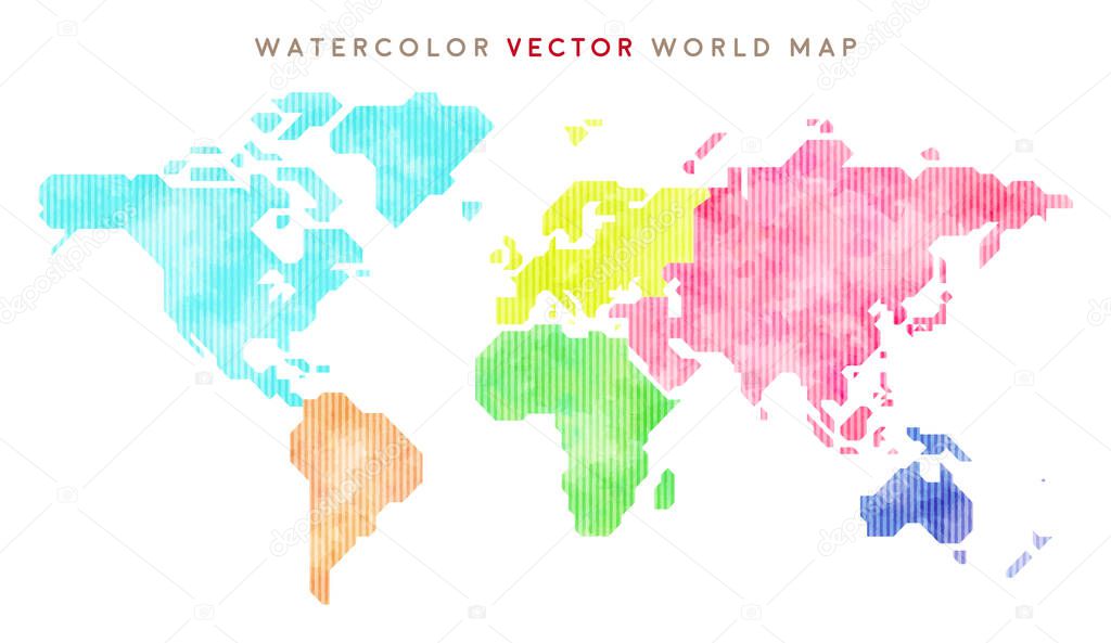simplified colorful hand drawn watercolor vector world map: striped