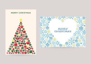Ağaç ve kar taneleri resimli Noel kartı