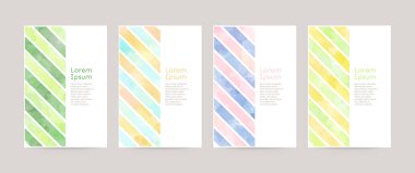 Renkli çizgili vektör kartı tasarım şablonu, beyaz arkaplan üzerinde suluboya dekorasyonu