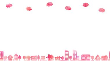 Watercolor silhouettes of houses (pink)