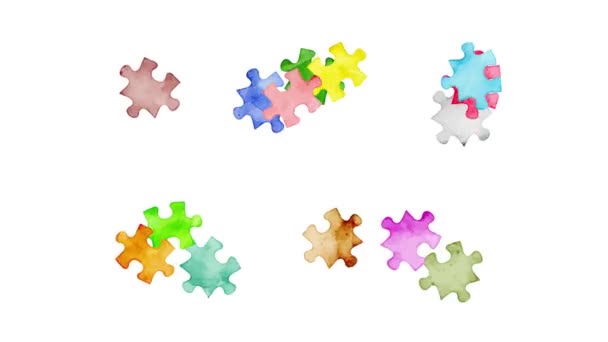Watercolor Frame Colorful Jigsaw Puzzle — Vídeos de Stock