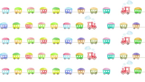 Cute Train Animation Pattern Background — Vídeos de Stock