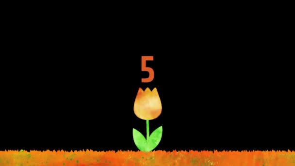 Watercolor Tulip Illustration Countdown — Vídeos de Stock