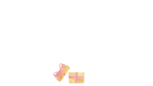 Watercolor Giftbox Animation Heart Pattern Background — 图库视频影像
