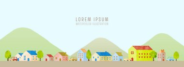 Vector townscape illustration for background and decoration. rearrangeable houses and trees