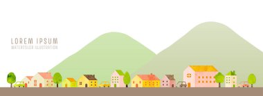 Vector townscape illustration for background and decoration. rearrangeable houses and trees