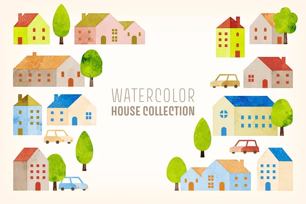 Vector Watercolor House Collection Illustration Decoration — Stock vektor