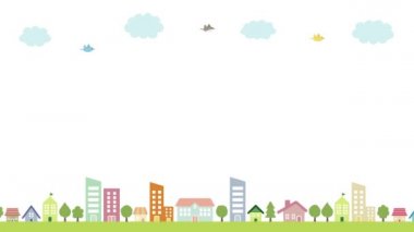 Illustration background of houses and trees and birds