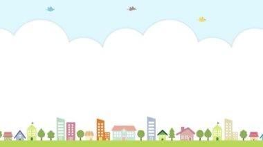 Illustration background of houses and trees and birds