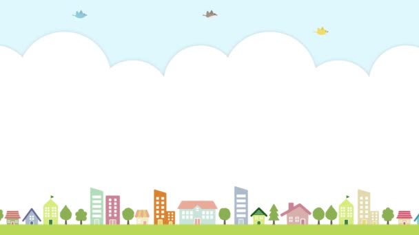 Illustration Background Houses Trees Birds — Vídeos de Stock