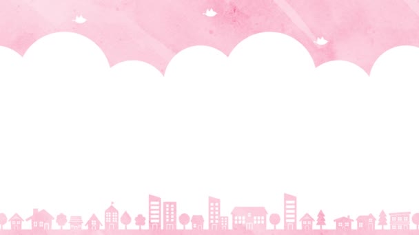 Illustration Background Houses Trees Birds Pink — Vídeos de Stock