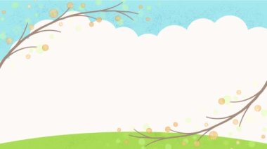Watercolor branches illustration on sky background (orange, pink)