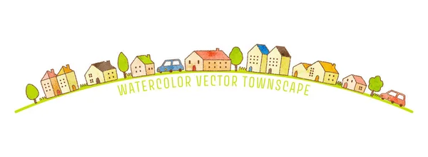 Crayon Watercolor Townscape Illustration Vector — 스톡 벡터