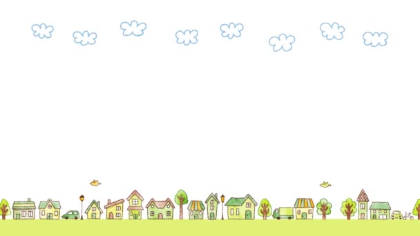 Illustration Background Houses Trees Colors Set Loop — Vídeo de Stock