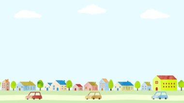 Simple townscape background, illustration of houses and cars