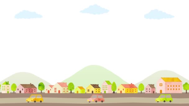 Simple Townscape Background Illustration Houses Cars Mountain — Wideo stockowe