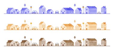Grunge watercolor vector townscape. divider 3 colors set