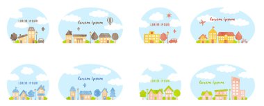 Vector townscape collection; grunge watercolor illustration set