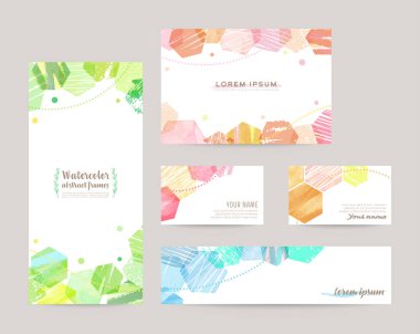 Hand drawn vector design templates; leaflet cover, card, business cards, banner (hexagon)