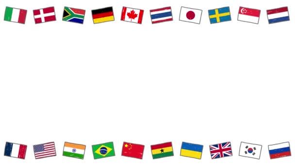 Dekoracja Ręcznie Rysowane Flagi Narodowe Ilustracja Losowo Wybrane Rozmieszczone — Wideo stockowe