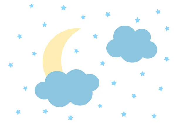 Éjszakai csillagos ég, hold és felhők. Bannerhez, poszterhez, szórólaphoz, képeslaphoz — Stock Vector