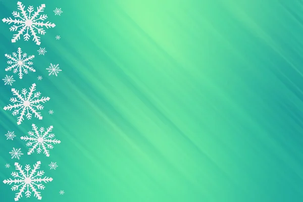冬季绿色绿松石薄荷黄色饱和明亮的梯度背景与随机雪花横向和对角线光条纹 圣诞节 新年贺卡 带有复印空间 可用于网站 小册子 印刷和设计 — 图库照片