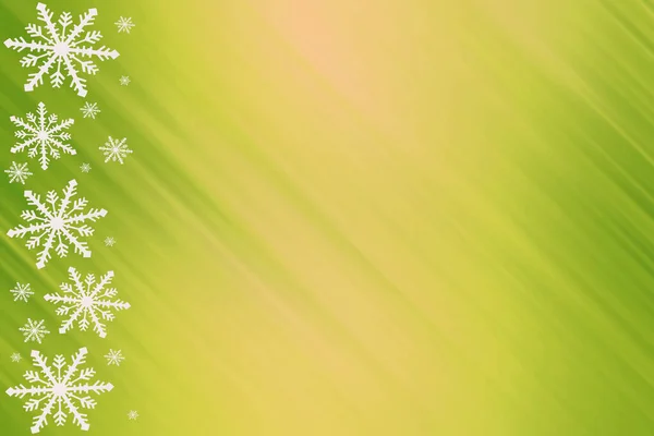 Téli Zöld Sárga Rózsaszín Telített Fényes Gradiens Háttér Véletlenszerű Hópelyhek — Stock Fotó