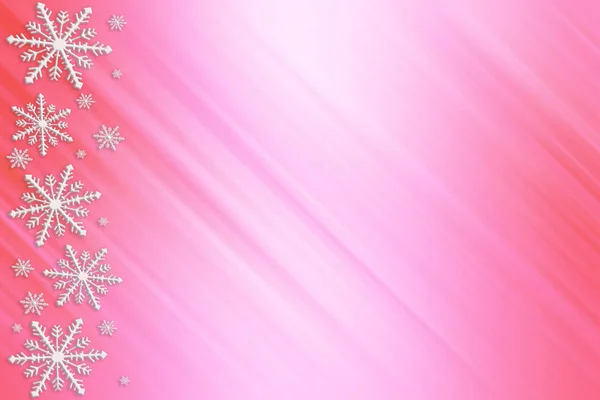 Winter Pink Red Rose Saturated Bright Gradient Background Random Snowflakes — Stock Photo, Image