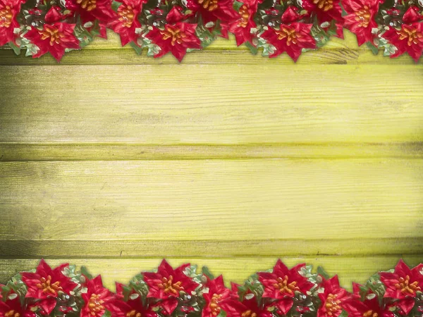 Inverno Legno Beige Giallo Natura Sfondo Con Poinsettia Due Lati — Foto Stock