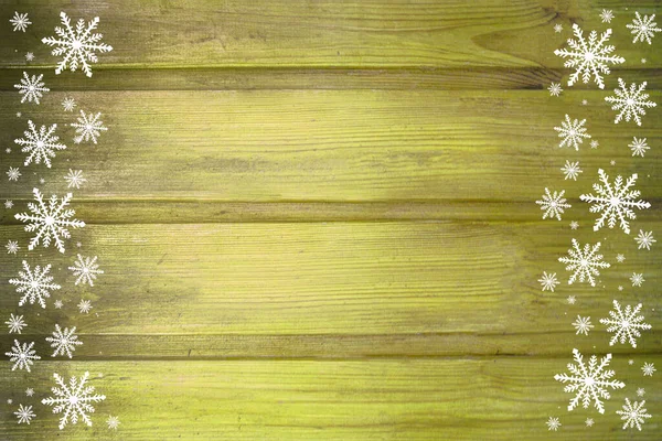 冬季木制米黄色的自然背景 两边都有雪花 漆木水平板的结构 圣诞节 新年贺卡 带有复印空间 可用于网站 小册子 印刷和设计 这是一张漂亮的卡片 — 图库照片